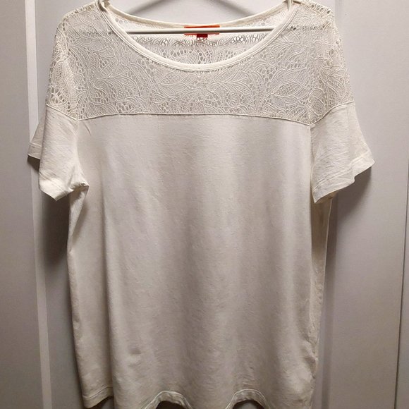 JOE FRESH Women's White Blouse w/White Floral Lace Yoke/Sleeves Top - XL/TG - Picture 4 of 9